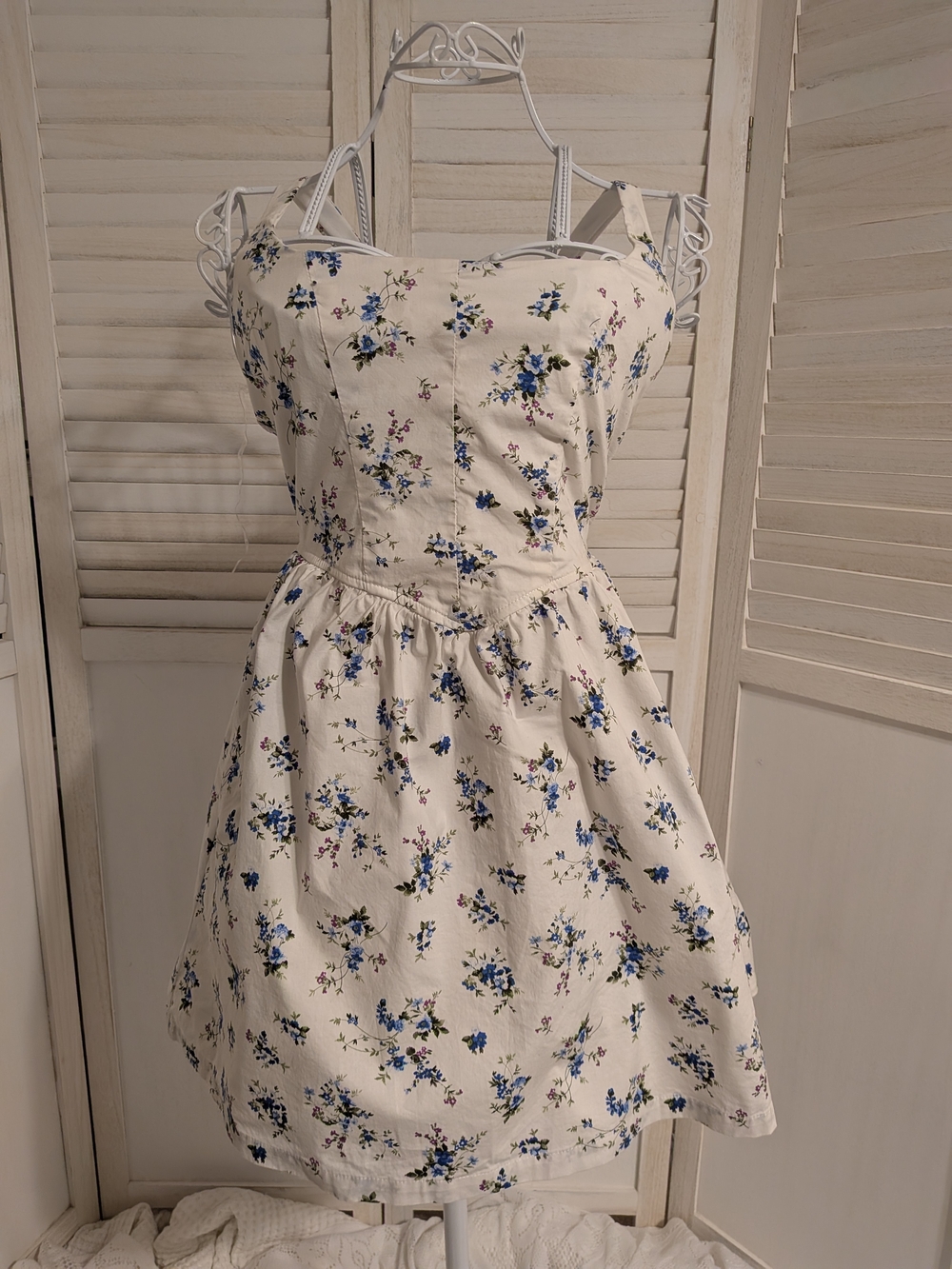 Trixxi Cream Mini Dress with Blue Floral Pattern